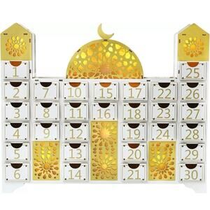Ramadan Wooden Countdown LED Calendar Mosque Advent Calendar Decor & Kids Book